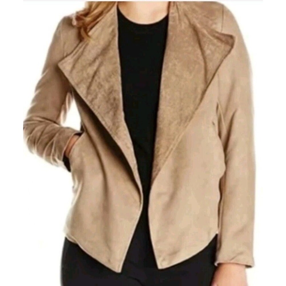 KUT From the Cloth Tayanita Tan Faux Suede Open Front Jacket M